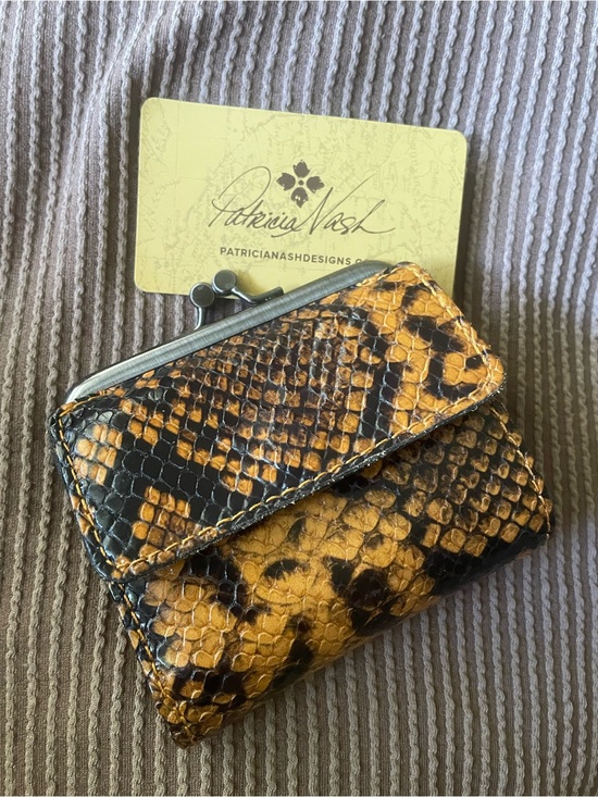 Patricia Nash Accessories - Patricia Nash Yellow and Black Snake-Print Leather Coin & Card Holder Wallet